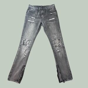 Fashion Nova Men Jeans Mens 34 FNP0051 Black Wash Distressed Ankle Zip Slim